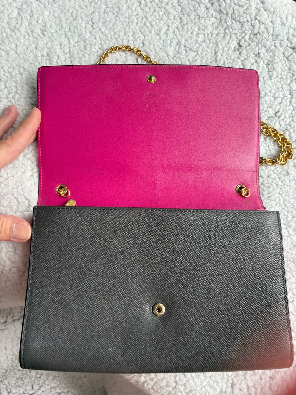 MCM Mina Crossbody/wallet on chain in black/dark gray Saffiano leather BowAccent - Picture 8 of 16